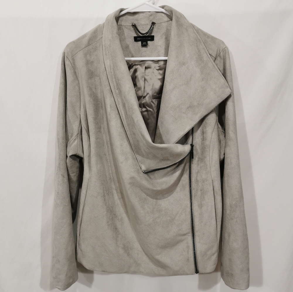 H by Halston Faux Suede Jacket in Light Grey - Sz 20W